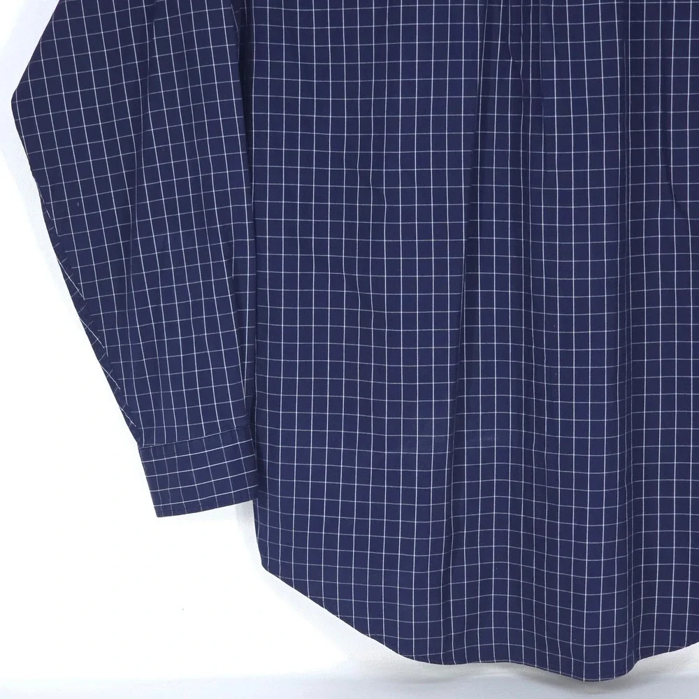 LL Bean Button Down Shirt Mens Large Navy Blue Check Long Sleeve Office Business - Picture 14 of 15